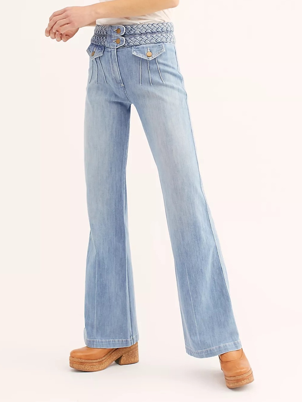 Stoned Immaculate Women’s Foxy ‘70s Bell High Rise Jeans Braided Waist 29